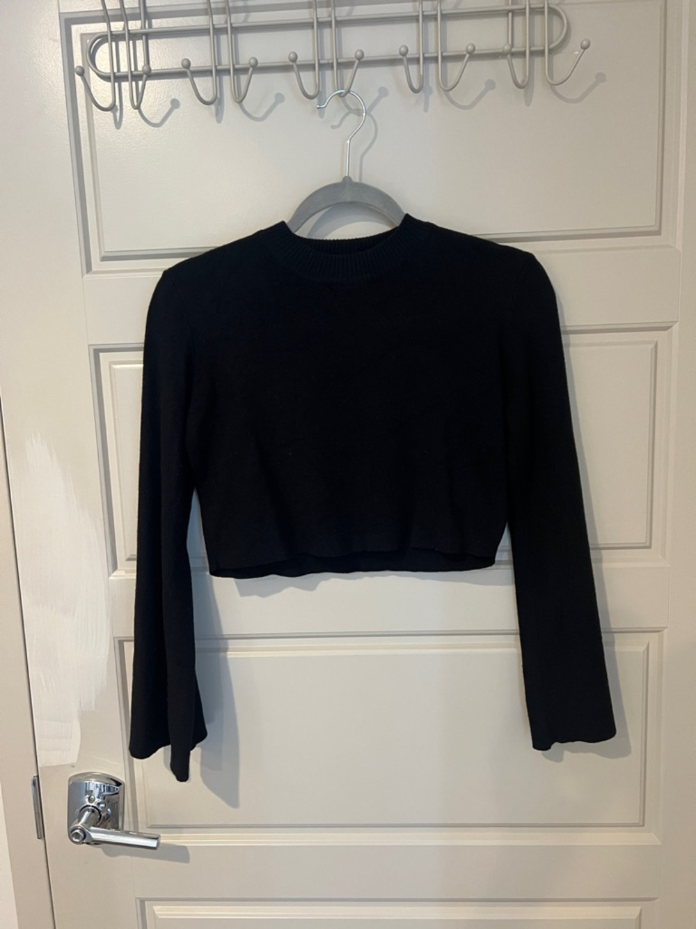 Petal & Pup Black Cropped Ribbed Long-Sleeve Top / Sweater
